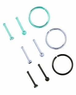 Deals 🎁 Multi-Pack Round CZ Seamless Hoops and Bone Nose Rings 9 Pack - 20 Gauge ❤️ -Playboy Shop 03921749 b