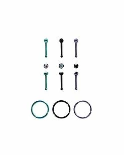 Deals 🎁 Multi-Pack Round CZ Seamless Hoops and Bone Nose Rings 9 Pack - 20 Gauge ❤️ -Playboy Shop 03921749 c
