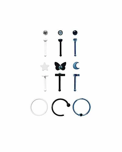 Cheapest β¨ Multi-Pack CZ Black and Blue Hoops and Bone Nose Rings 9 Pack - 20 Gauge π€© 5 Cheapest β¨ Multi-Pack CZ Black and Blue Hoops and Bone Nose Rings 9 Pack - 20 Gauge π€© - Image 3