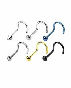 Discount 😉 Multi-Pack Silvertone Goldtone Black Blue Screw Nose Rings 6 Pack - 20 Gauge ⭐