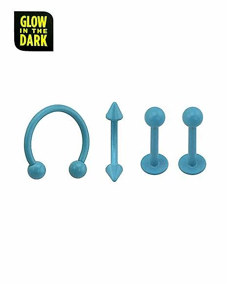 Hot Sale π₯ Multi-Pack Glow In The Dark Blue Horseshoe Ring Curved Barbell and Labret Rings 4 Pack - 16 Gauge π 3 Hot Sale π₯ Multi-Pack Glow In The Dark Blue Horseshoe Ring Curved Barbell and Labret Rings 4 Pack - 16 Gauge π