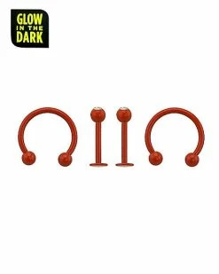 Coupon 🎁 Multi-Pack Glow In The Dark CZ Red Horseshoe Rings and Labret Rings 4 Pack - 16 Gauge 🥰