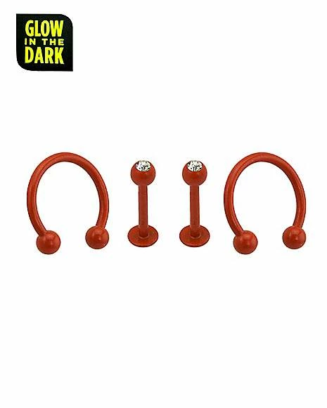 Coupon π Multi-Pack Glow In The Dark CZ Red Horseshoe Rings and Labret Rings 4 Pack - 16 Gauge π₯° 4 Coupon π Multi-Pack Glow In The Dark CZ Red Horseshoe Rings and Labret Rings 4 Pack - 16 Gauge π₯° - Image 2