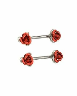 Outlet 🔥 Red Rose Nipple Barbells - 14 Gauge 👍 -Playboy Shop 03923059 b