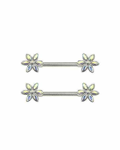 New π CZ Aurora Borealis Effect Flower Nipple Barbells - 14 Gauge β¨ 3 New π CZ Aurora Borealis Effect Flower Nipple Barbells - 14 Gauge β¨