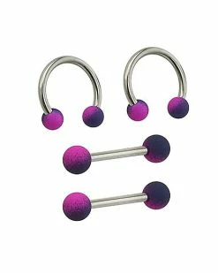 Top 10 ✨ Multi-Pack Blue and Purple Ombre Horseshoe Rings and Nipple Barbells 2 Pair - 14 Gauge ✨ -Playboy Shop 03923075 b