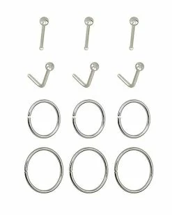 Coupon 😀 Multi-Pack Silvertone Nose Pins and L-Bend Nose Rings and Hoop Nose Rings 12 Pack - 20 Gauge 😀 -Playboy Shop 03923562 b