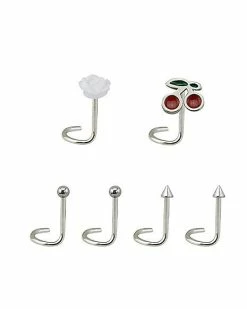 Best Sale 🎉 Multi-Pack Cherry and Flower Screw Nose Rings 6 Pack - 20 Gauge 🎁 -Playboy Shop 03923588 b