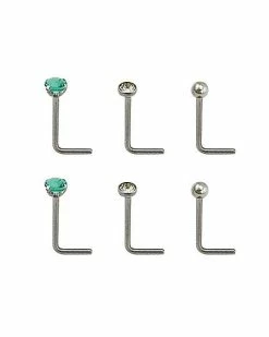 New ❤️ Multi-Pack Teal CZ L-Bend Nose Rings 6 Pack - 20 Gauge 🛒