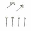 Hot Sale ⭐ Multi-Pack CZ Pearl Bow Bone Nose Pins 6 Pack - 20 Gauge 🎁 -Playboy Shop 03923752 a