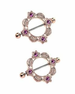 Discount 💯 Rose Goldtone Ornate Nipple Shields - 14 Gauge 🌟 -Playboy Shop 03923844 b