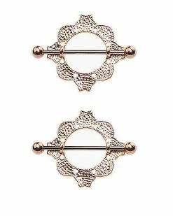 Discount 💯 Rose Goldtone Ornate Nipple Shields - 14 Gauge 🌟 -Playboy Shop 03923844 d