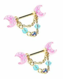 Wholesale π CZ Moon and Star Chain Dangle Nipple Shields - 14 Gauge π 8 Wholesale π CZ Moon and Star Chain Dangle Nipple Shields - 14 Gauge π -Playboy Shop 03923885 c