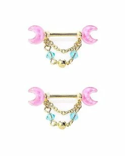 Wholesale π CZ Moon and Star Chain Dangle Nipple Shields - 14 Gauge π 9 Wholesale π CZ Moon and Star Chain Dangle Nipple Shields - 14 Gauge π -Playboy Shop 03923885 d