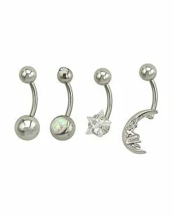Best Pirce 🧨 Multi-Pack CZ Moon and Opal-Effect Belly Rings 4 Pack - 14 Gauge 💯 -Playboy Shop 03925484 b