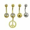 Wholesale 🔥 Multi-Pack Goldtone Peace Dangle Belly Ring 4 Pack - 14 Gauge 🔥