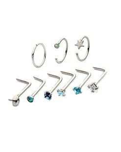 Hot Sale ✨ Multi-Pack Mushroom and Star L-Bend Nose Rings and Hoop Nose Rings 9 Pack - 20 Gauge ❤️ -Playboy Shop 03925625 b