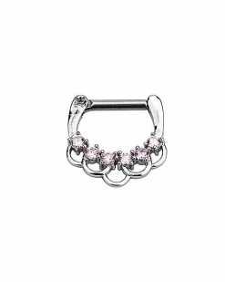 Cheapest 🌟 CZ Pink and Silvertone Chain Clicker Septum Ring - 16 Gauge ⌛