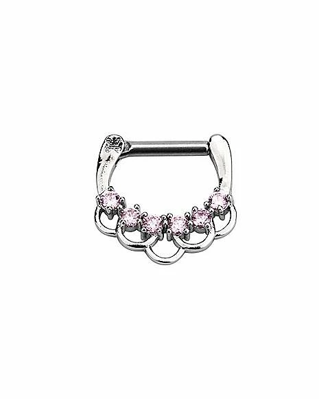 Cheapest π CZ Pink and Silvertone Chain Clicker Septum Ring - 16 Gauge β 3 Cheapest π CZ Pink and Silvertone Chain Clicker Septum Ring - 16 Gauge β