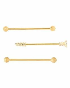 Cheapest 🌟 Multi-Pack Goldplated Screw Industrial Barbells 3 Pack - 14 Gauge 🛒