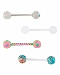 Outlet 🔔 Multi-Pack CZ Glitter and Oil Slick Barbells 4 Pack - 14 Gauge ⭐