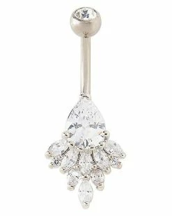 Coupon ⌛ Oval CZ Titanium Belly Ring - 14 Gauge 🔔