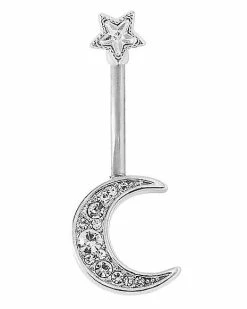 Best reviews of 💯 CZ Titanium Star Top Crescent Moon Belly Ring - 14 Gauge 🔥
