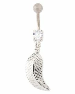 Best Pirce 🎉 CZ Feather Titanium Dangle Belly Ring - 14 Gauge ✨