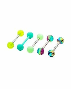 Deals 🔔 Multi-Pack CZ Green and Oil Slick Barbells 5 Pack - 14 Gauge ⭐ -Playboy Shop 03930690 b