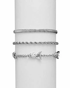 Promo 🛒 Multi-Pack Playboy Bunny Silvertone Rope Chain Bracelets - 3 Pack 🛒