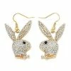 Brand new 🛒 CZ Goldtone Pave Playboy Bunny Dangle Earrings ✨ -Playboy Shop 03932381 a