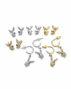 Buy 👍 Multi-Pack Clear Gem Goldtone and Silvertone Playboy Bunny Stud Earrings and Dangle Earrings - 6 Pair 😉