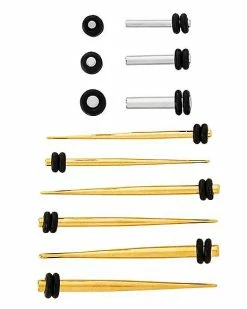 Outlet 🎁 Multi-Pack Goldtone and Silvertone Anodized Stretching Plugs and Tapers Kit - 6 Pair 🧨
