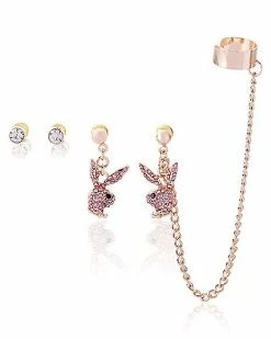 Flash Sale 🎁 CZ Playboy Stud Dangle Earrings and Ear Cuff 👍 -Playboy Shop 03932605 b