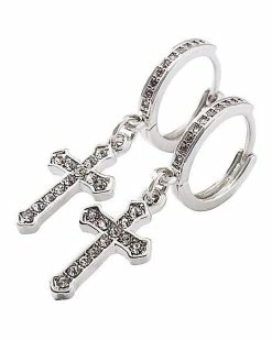 Outlet 💯 CZ Cross Dangle Huggie Hoop Earrings 🛒 -Playboy Shop 03932779 b