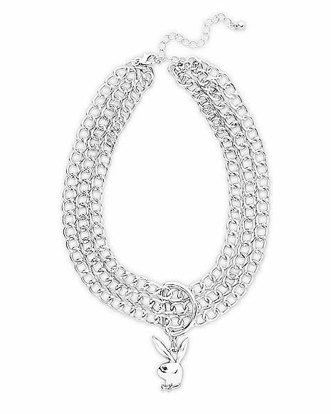 Deals π Playboy Bunny Silvertone Triple Strand Curb Chain Choker Necklace π 5 Deals π Playboy Bunny Silvertone Triple Strand Curb Chain Choker Necklace π - Image 3