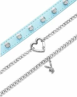Wholesale 💯 Multi-Pack Studded Heart and Curb Chain Playboy Bunny Choker Necklaces - 3 Pack 🧨 -Playboy Shop 03933256 c