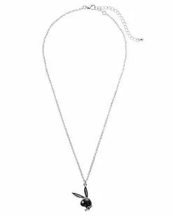 Cheap 🎁 CZ Silvertone and Black Bunny Head Chain Necklace 😉 -Playboy Shop 03934007 b