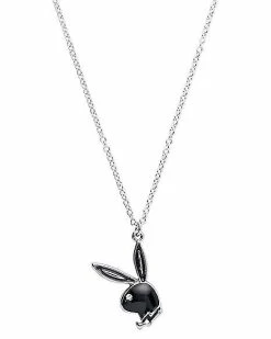 Cheap 🎁 CZ Silvertone and Black Bunny Head Chain Necklace 😉 -Playboy Shop 03934007 c