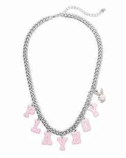 Budget 🛒 CZ Pink Playboy Varsity Chain Necklace 🧨 -Playboy Shop 03934049 b