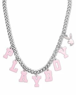 Budget 🛒 CZ Pink Playboy Varsity Chain Necklace 🧨 -Playboy Shop 03934049 c