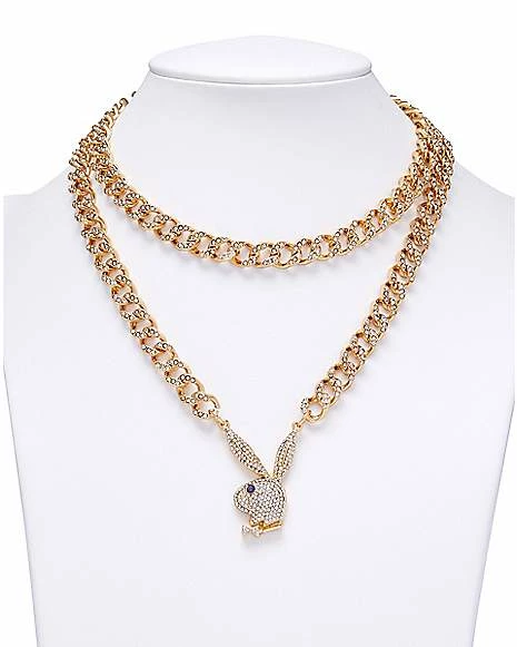 New π CZ Playboy Bunny Goldtone Figaro Chain Necklace π 3 New π CZ Playboy Bunny Goldtone Figaro Chain Necklace π