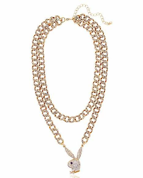 New π CZ Playboy Bunny Goldtone Figaro Chain Necklace π 4 New π CZ Playboy Bunny Goldtone Figaro Chain Necklace π - Image 2
