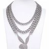 Hot Sale 😀 CZ Playboy Bunny Triple Row Figaro Chain Necklace ⌛ -Playboy Shop 03934130 a