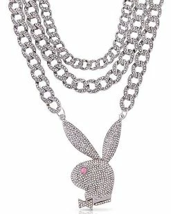 Hot Sale 😀 CZ Playboy Bunny Triple Row Figaro Chain Necklace ⌛ -Playboy Shop 03934130 b