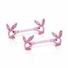 Buy 👏 CZ Pink Playboy Bunny Cutout Nipple Barbells - 14 Gauge ❤️ -Playboy Shop 03940426 a