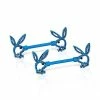 New 👍 CZ Blue Playboy Bunny Cutout Nipple Barbells - 14 Gauge ✔️