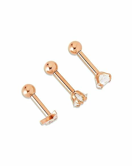 Cheapest ⨠Multi-Pack Star CZ Playboy Rose Goldplated Cartilage Barbells 3 Pack - 16 Gauge 𧨠4 Cheapest ⨠Multi-Pack Star CZ Playboy Rose Goldplated Cartilage Barbells 3 Pack - 16 Gauge 𧨠- Image 2