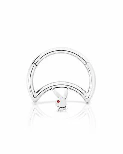 Hot Sale 🥰 Playboy Bunny Silvertone Hinged Hoop Ring - 16 Gauge ✔️
