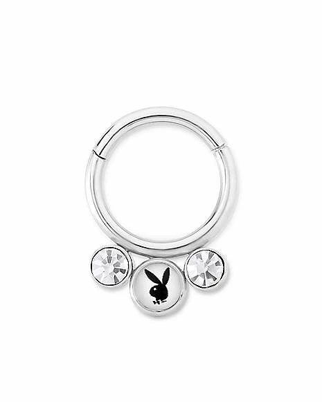 Promo β CZ Silvertone Playboy Bunny Cartilage Hinged Hoop Ring - 16 Gauge π 3 Promo β CZ Silvertone Playboy Bunny Cartilage Hinged Hoop Ring - 16 Gauge π